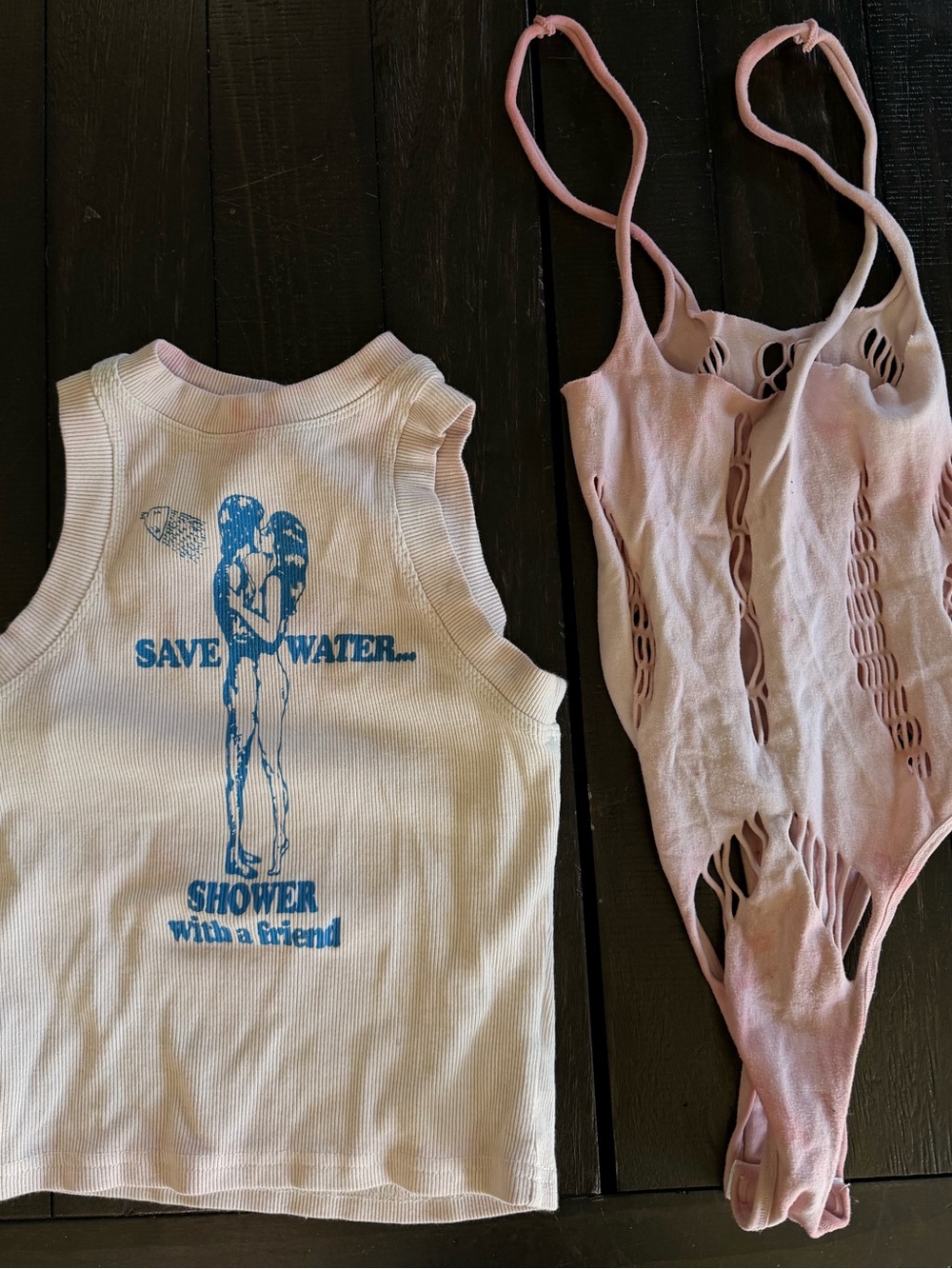 Maison Rapito “Save Water” Graphic Tank + Pink Cutout Bodysuit Bundle | Size S